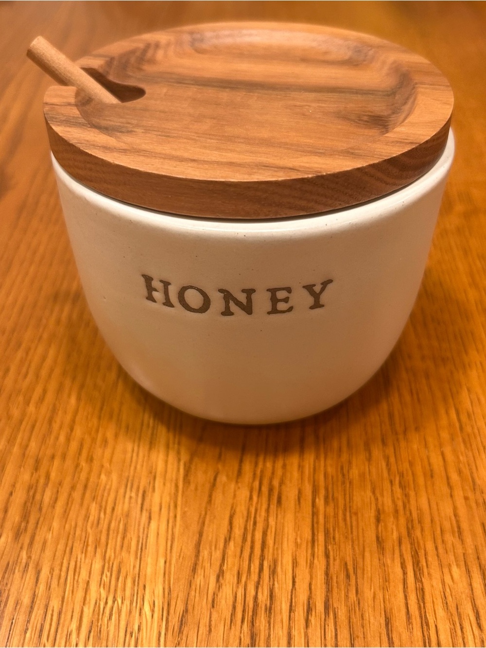 HEARTH & HAND with Magnolia White Stoneware Honey Jar with Wood Lid and Dipper
